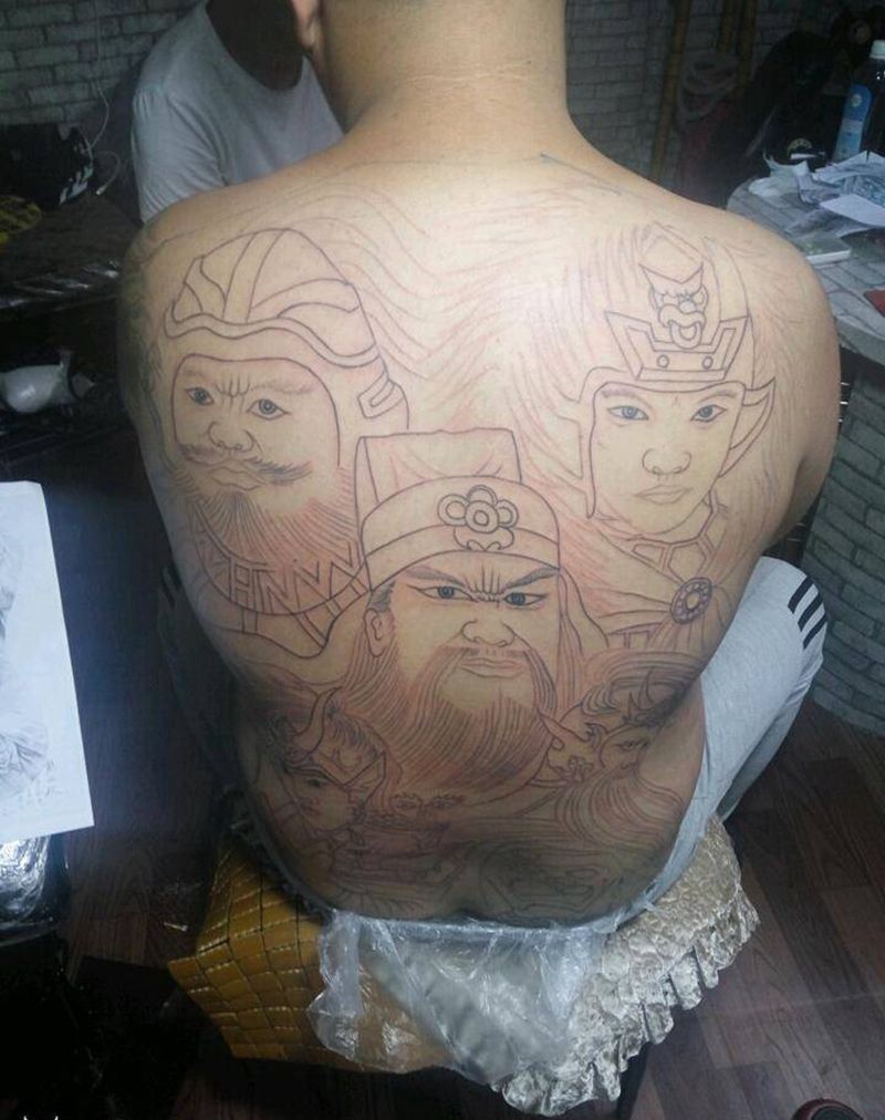 五虎上将纹身图片_背部传统肖像人物成品纹身图案