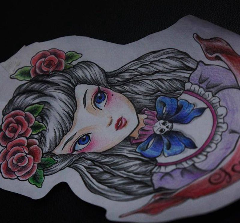 萝莉小腿纹身图片_成品手稿腿部欧美原创惊蛰刺青纹身图案