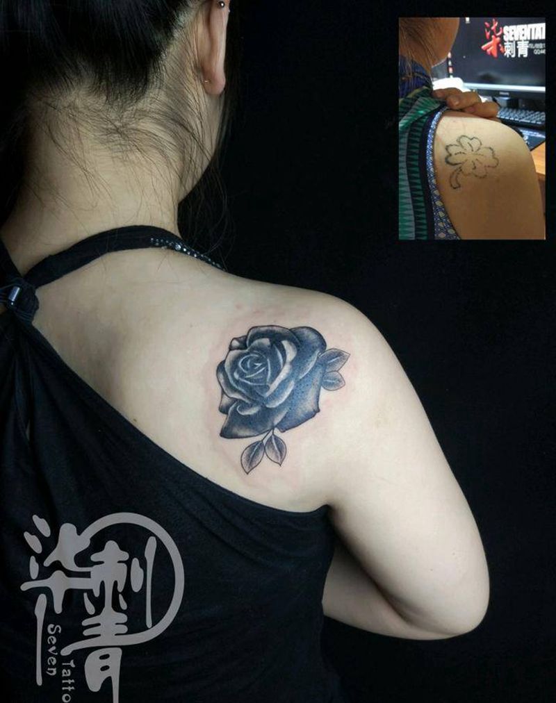 玫瑰遮盖纹身图片