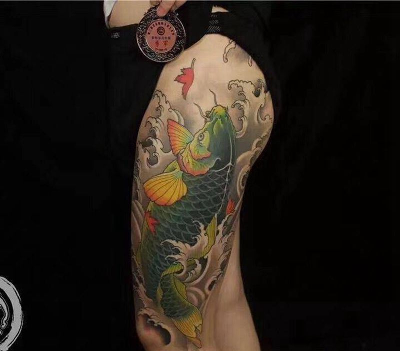 大腿鱼纹身图片_成品腿部传统原创惊蛰刺青纹身图案