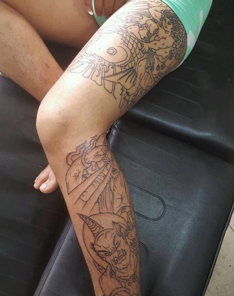 千里眼顺风耳线条纹身图片