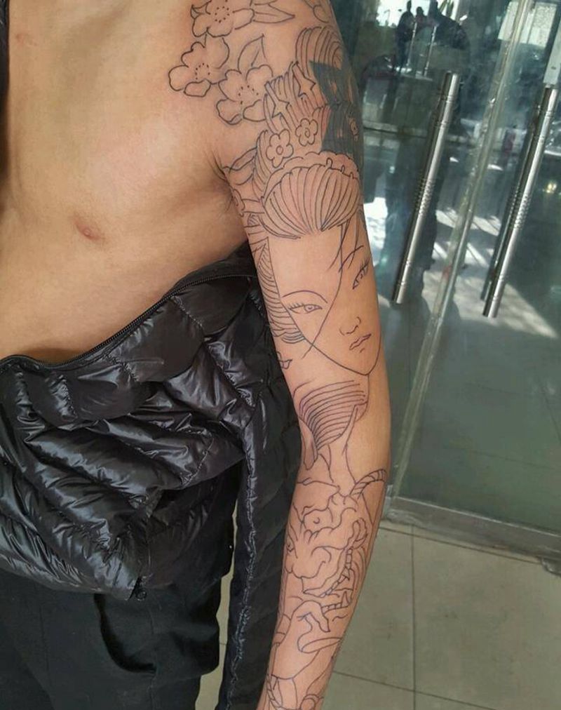 艺妓线条纹身图片