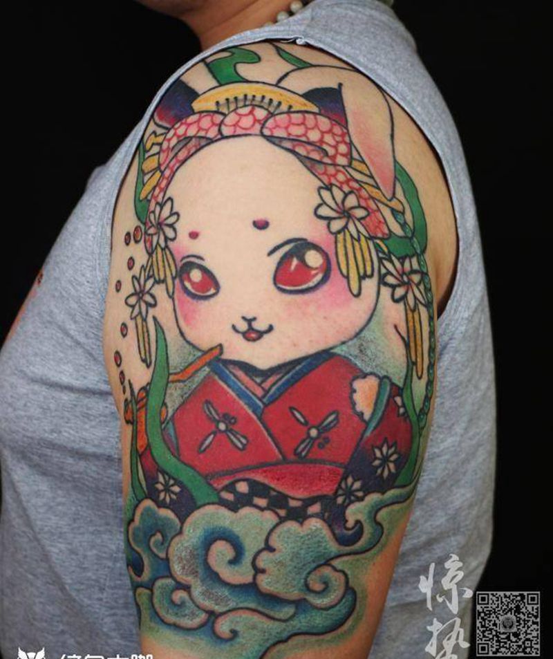 school花臂纹身图片_成品手臂欧美动物纹身图案