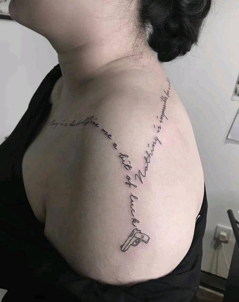 不同的英文设计纹身图片_肩部花体字纹身图案