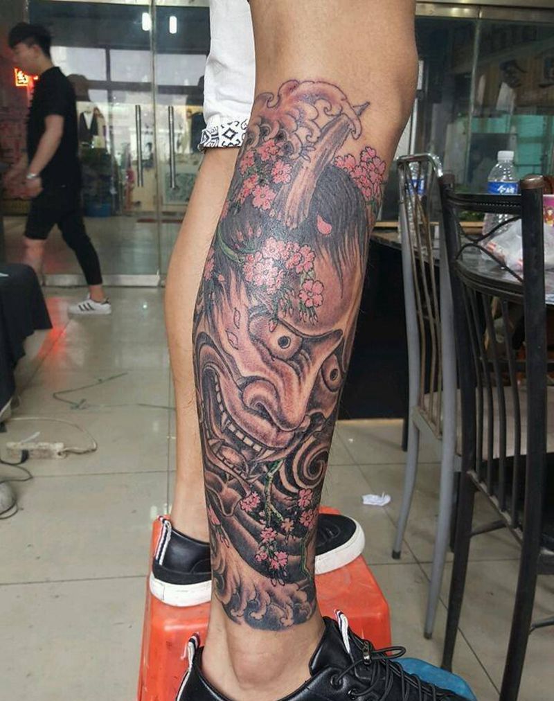 小腿外侧般若纹身图片