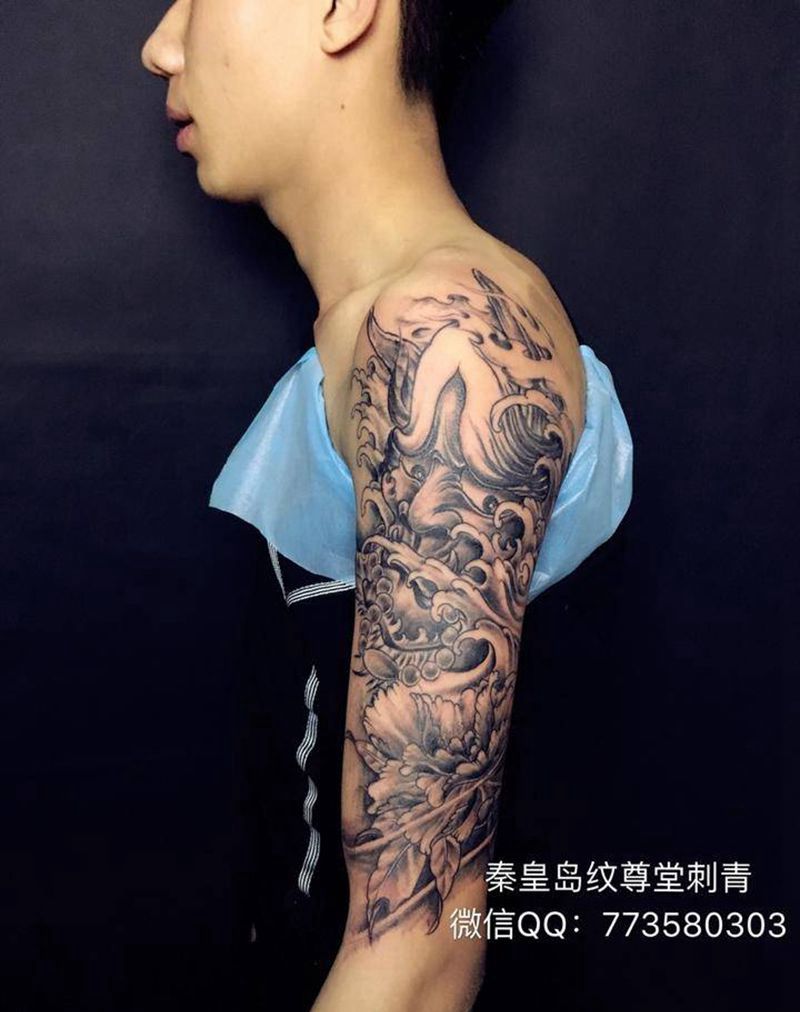 般若牡丹纹身图片