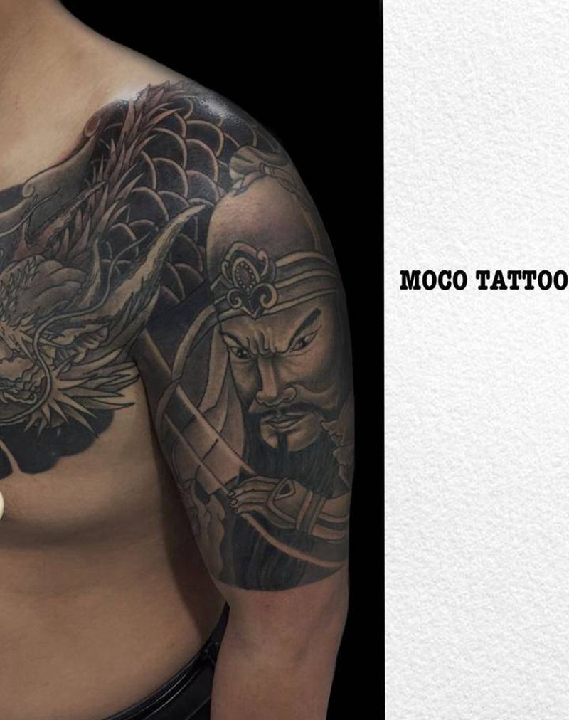 关公龙半胛纹身图片_新传统纹身图案