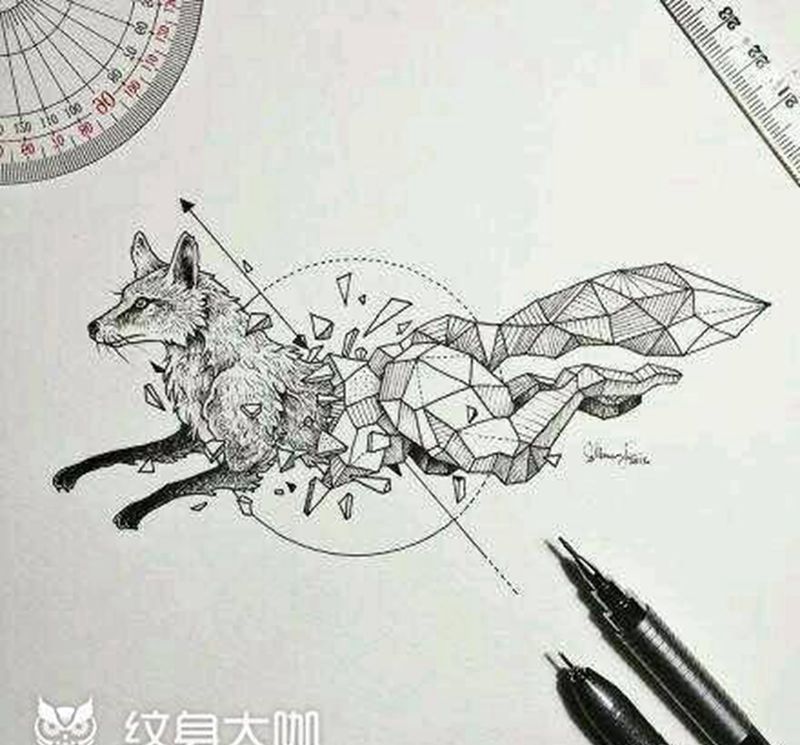 几何狐狸纹身图片_手臂欧美几何动物唐山惊蛰唐山惊蛰女性纹身成品纹身图案