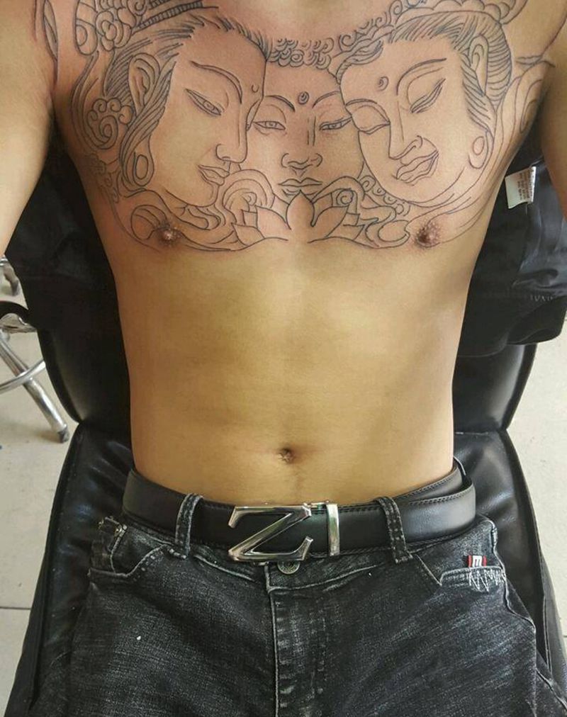 三面佛线条纹身图片