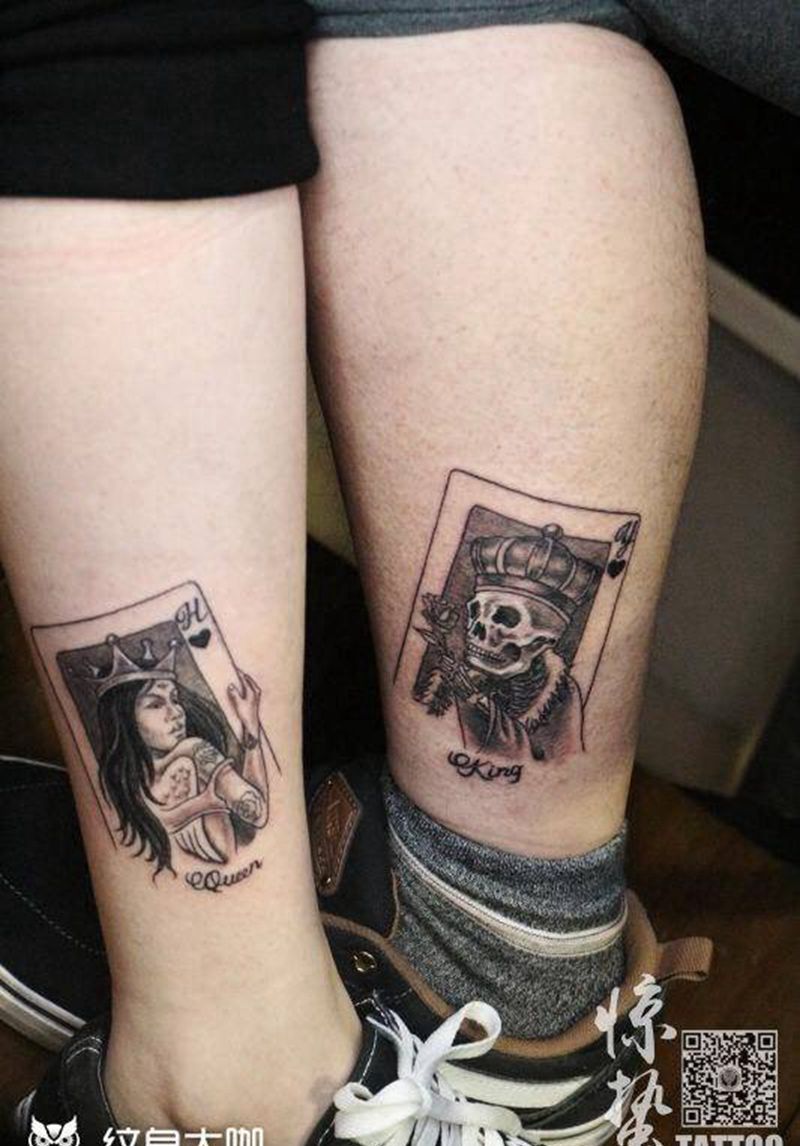 情侣-国王 王后纹身图片_成品腿部欧美情侣图案纹身图案