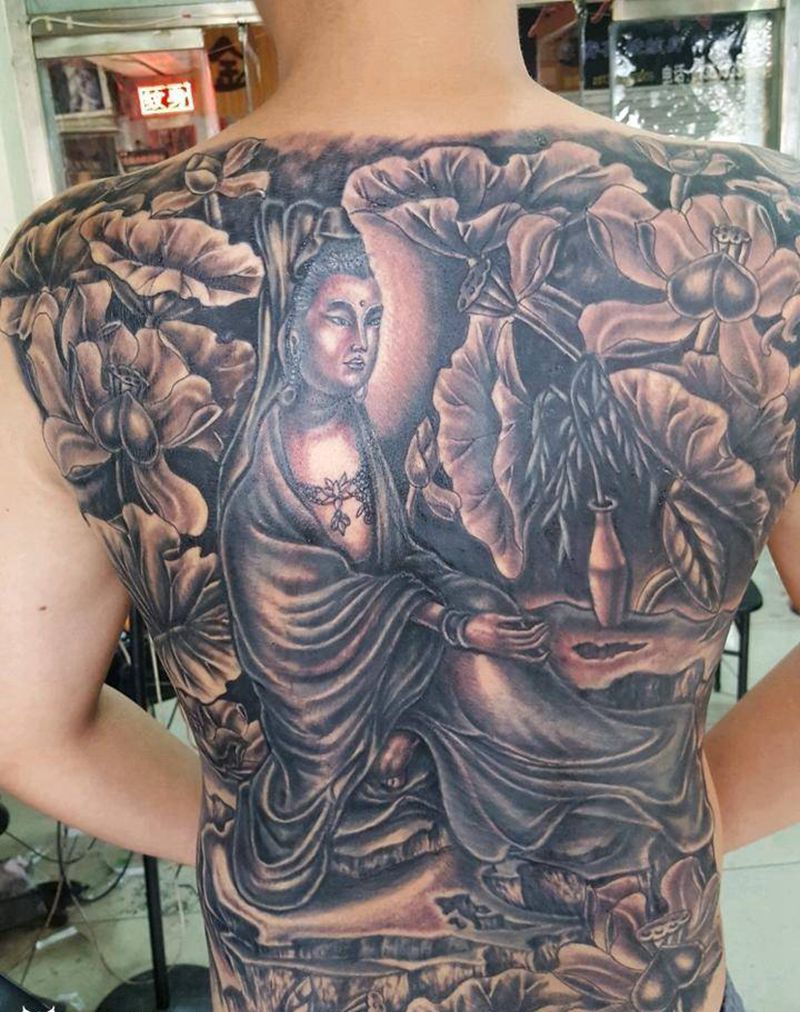 修改添加满背观音纹身图片