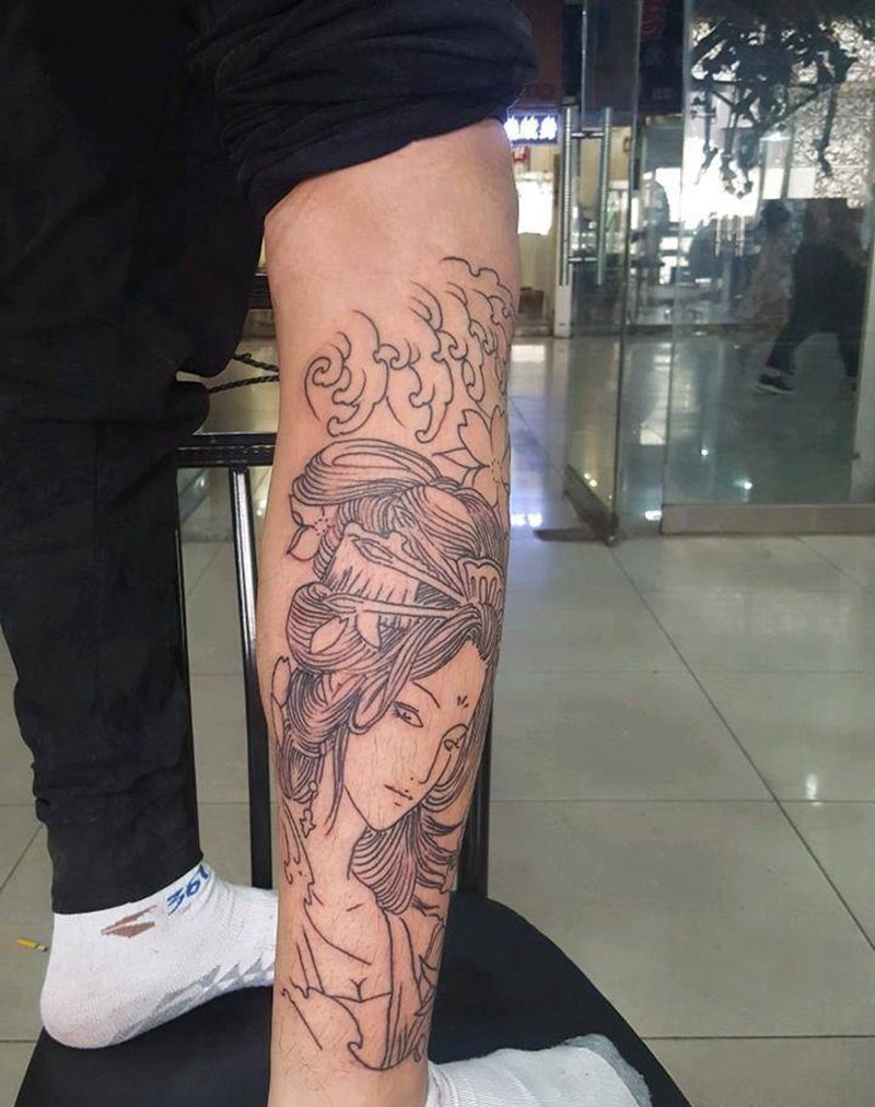 艺妓线条纹身图片