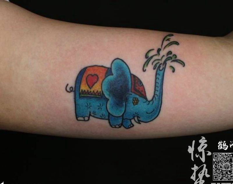 彩色 象纹身图片_成品手臂欧美清新动物图案纹身图案