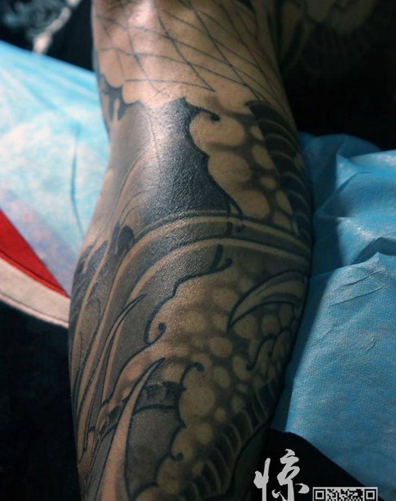 花腿龙六连拍——惊蛰刺青师D纹身图片_成品腿部传统鬼神原创惊蛰刺青纹身图案
