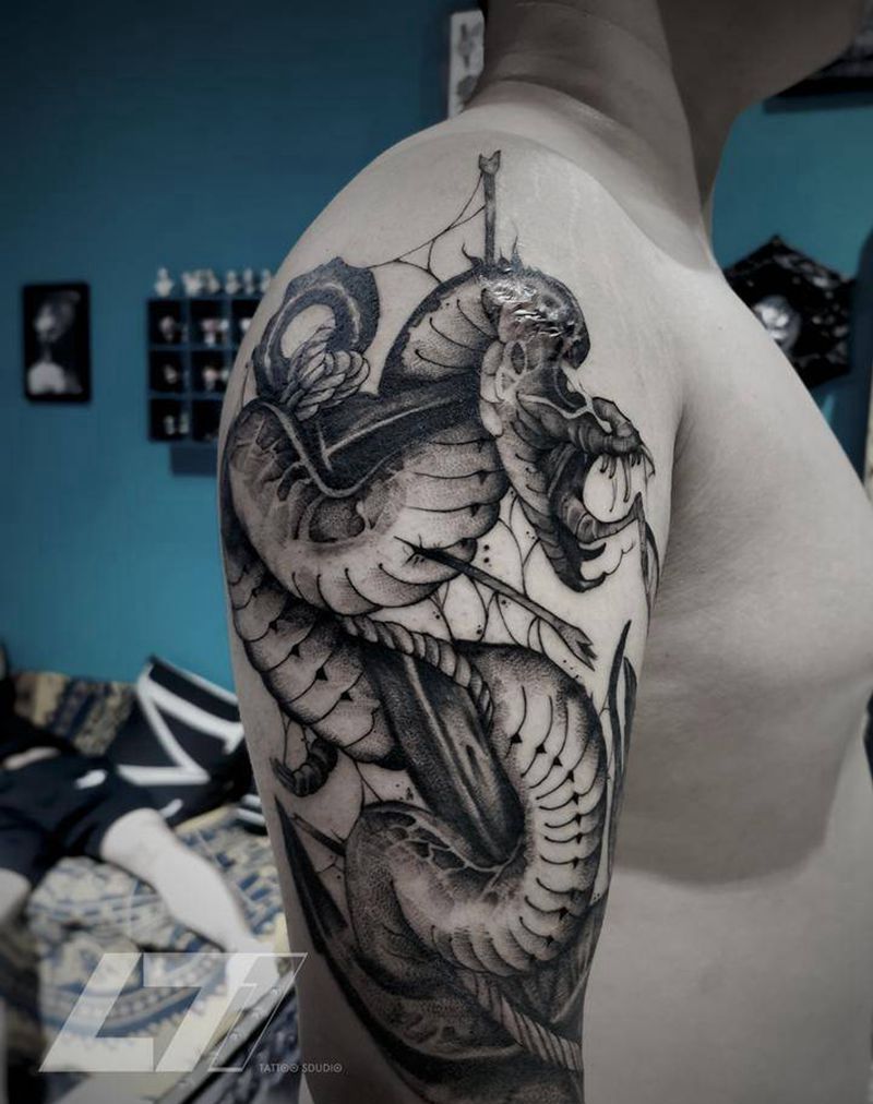 蛇（疤痕遮盖）纹身图片_手臂点刺暗黑蛇纹身图案