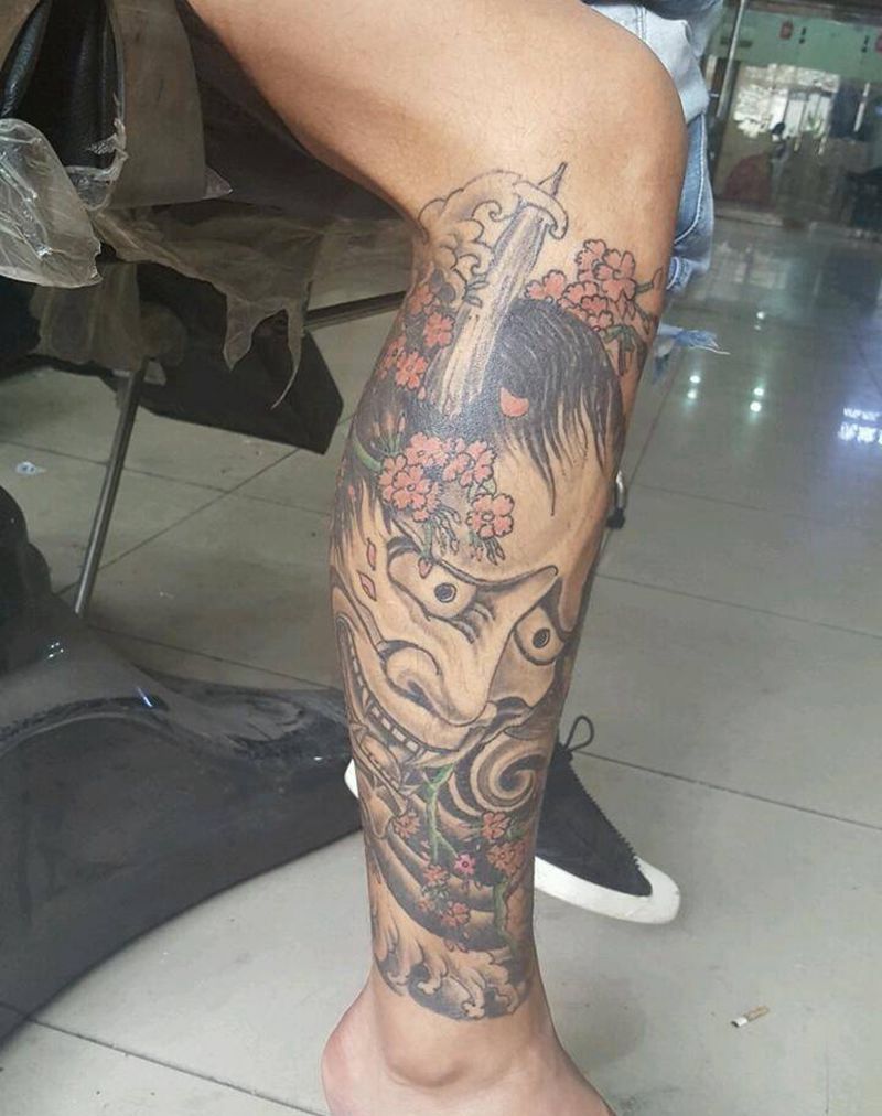 小腿般若纹身图片