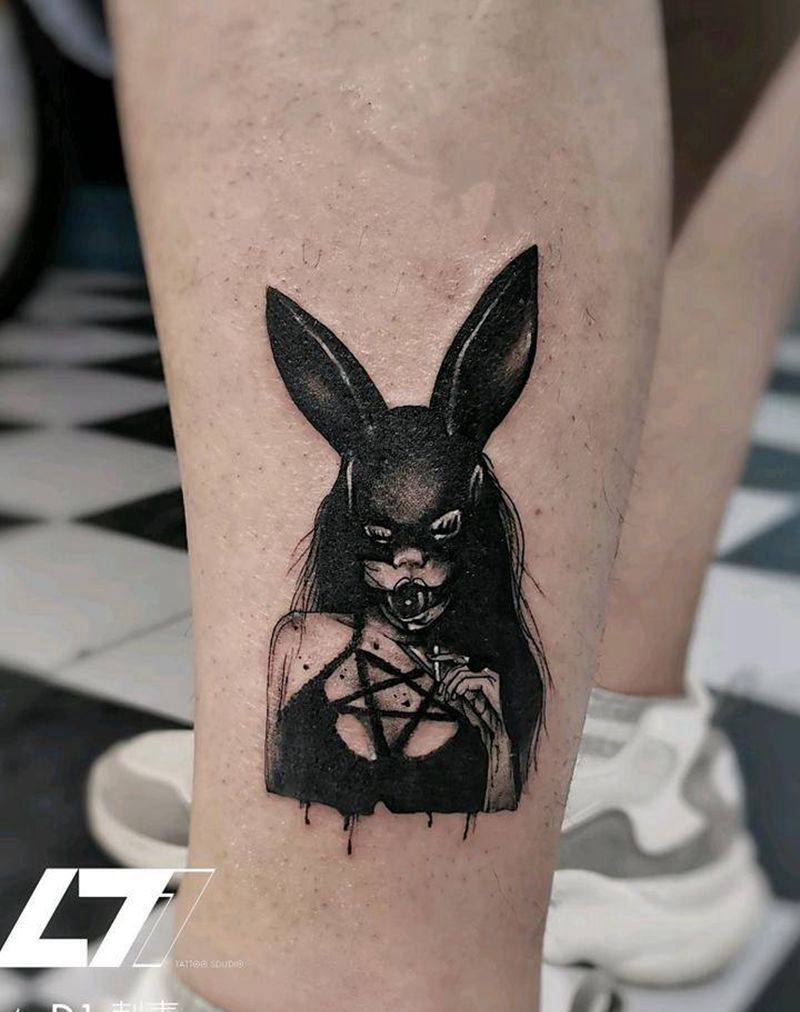纹身遮盖 兔女郎纹身图片_腿部新传统点刺纹身图案
