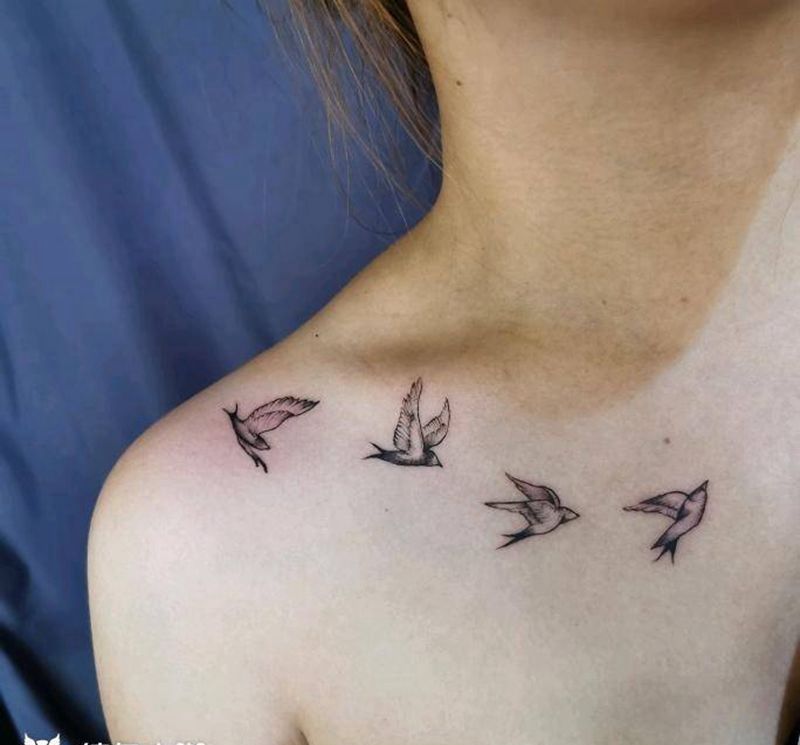清新燕子纹身图片_肩部小清新纹身图案