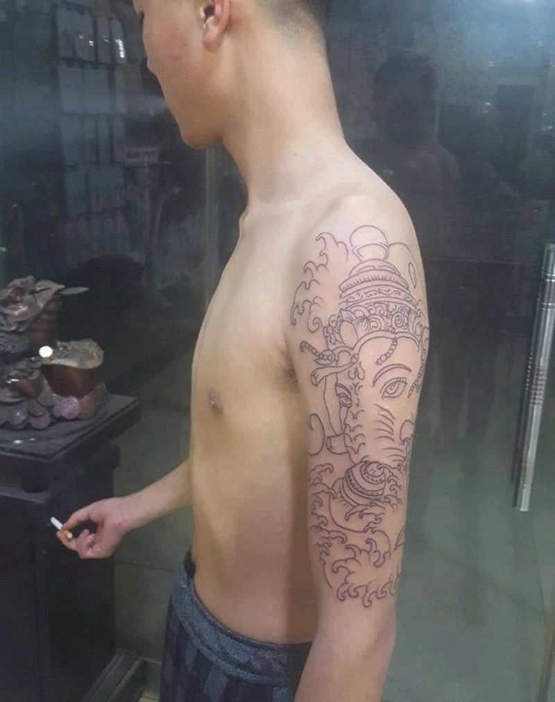 象神线条纹身图片