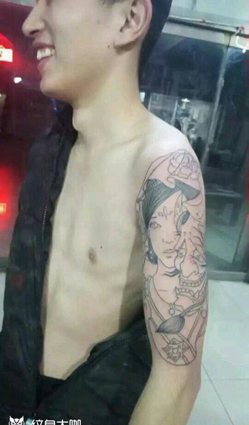 艺妓线条纹身图片