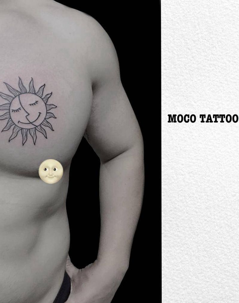 太阳纹身图片_胸部几何纹身图案