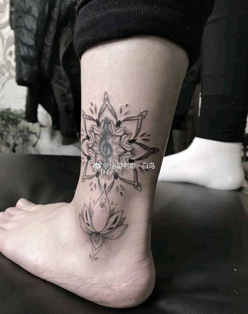 梵花点刺添加纹身图片_脚部点刺纹身图案