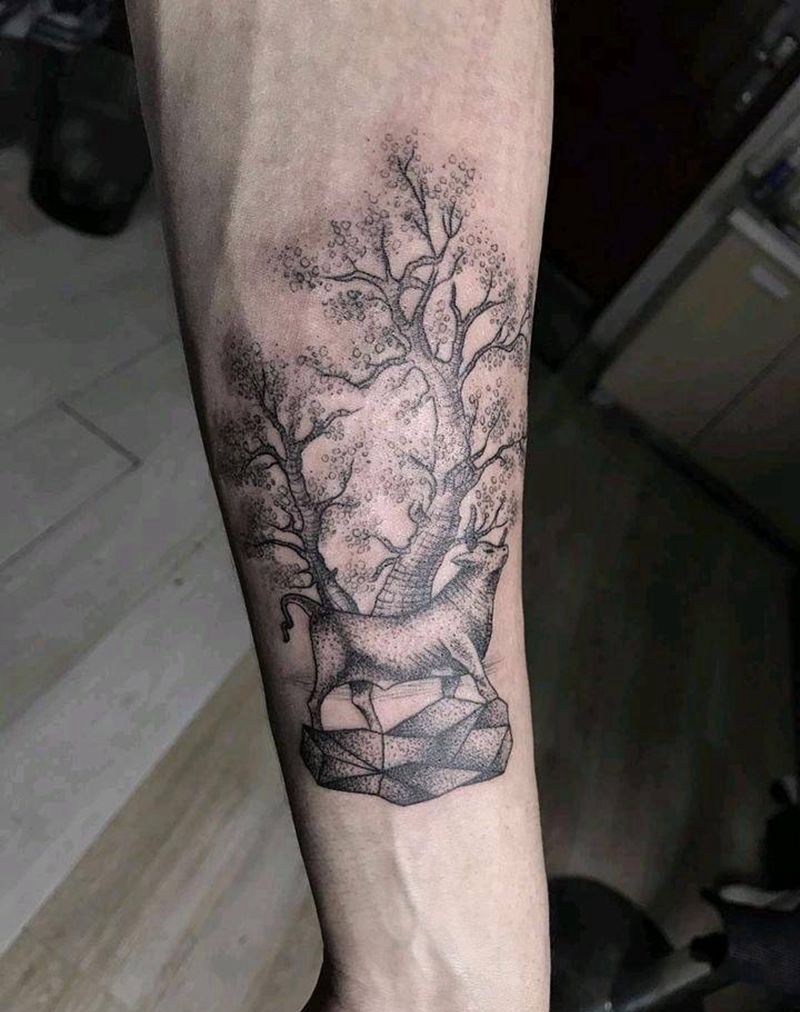 金牛座纹身图片_手臂点刺金牛座纹身图案