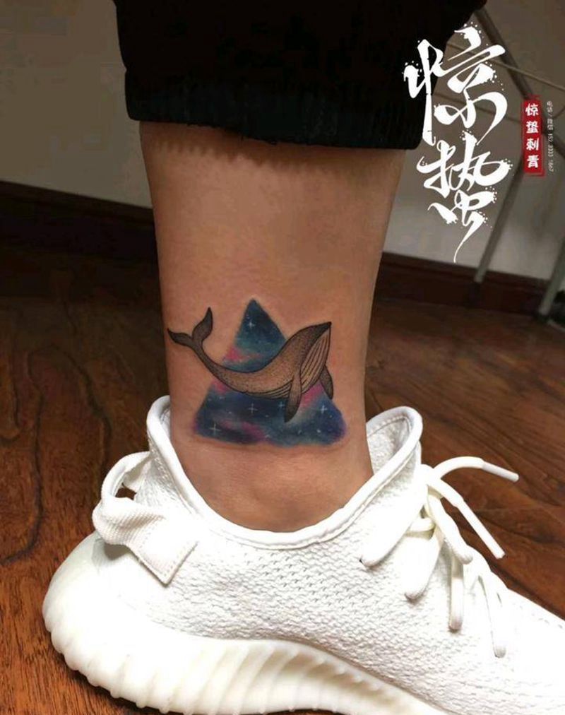 脚腕覆盖纹身图片_腿部脚部水彩纹身图案