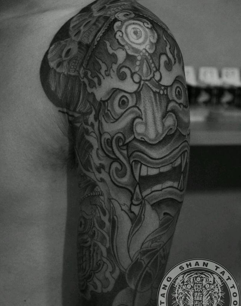 大黑天纹身图片_手臂传统鬼神唐山惊蛰成品纹身图案