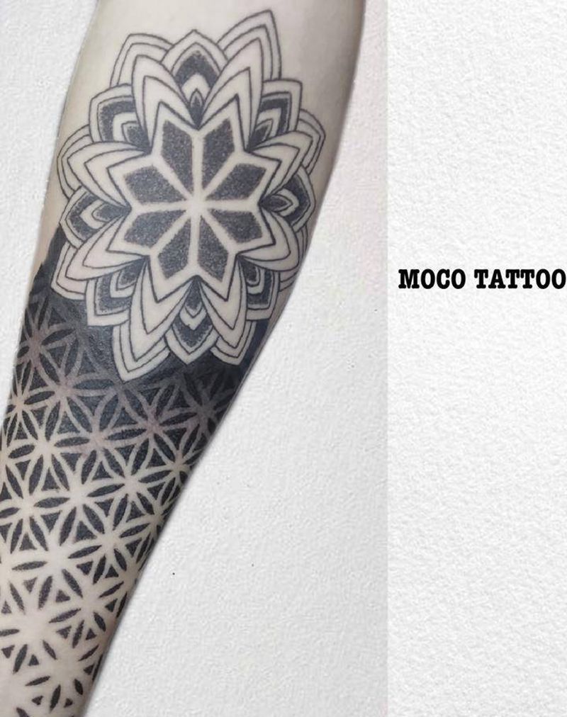 繁花点刺纹身图片_点刺纹身图案