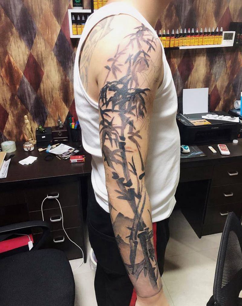 竹  未完成纹身图片