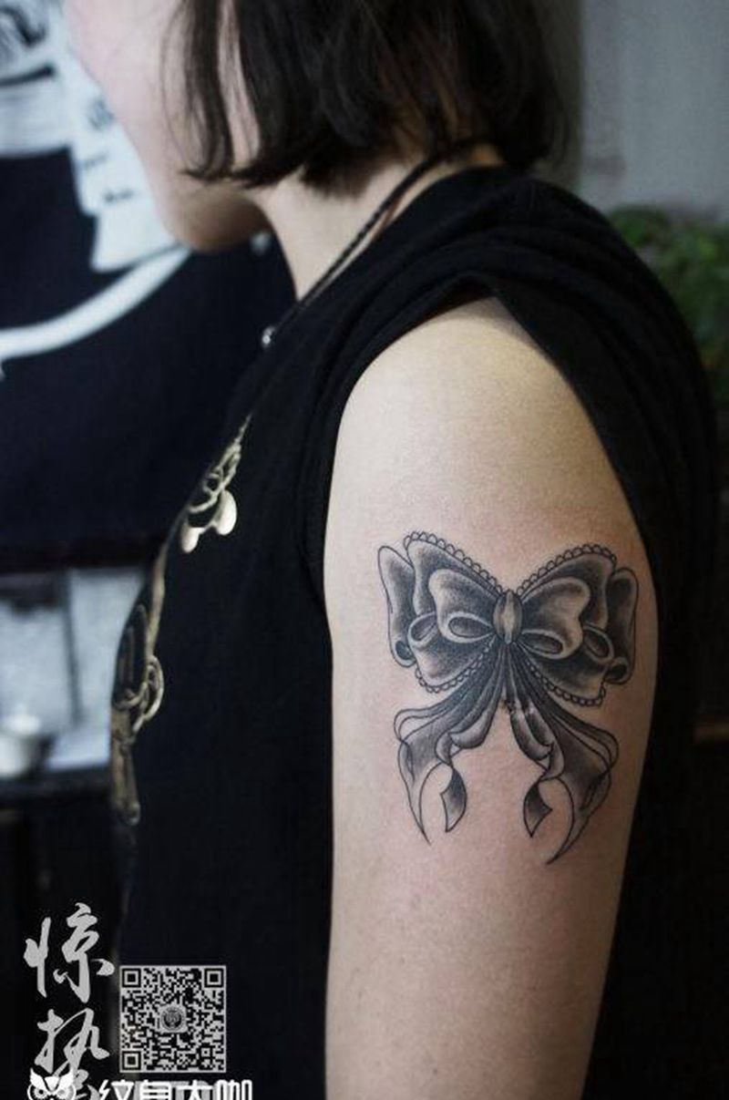清新 蝴蝶结纹身图片_成品手臂清新图案情侣纹身图案