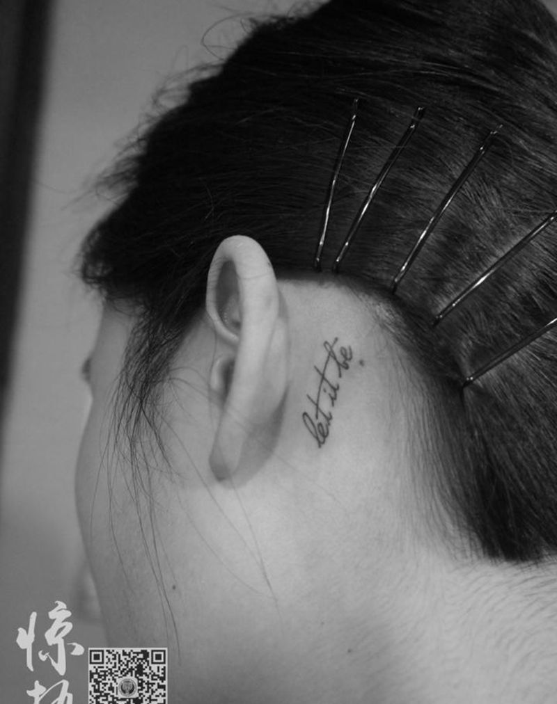 顺其自然纹身图片_成品颈部清新字符惊蛰刺青纹身图案