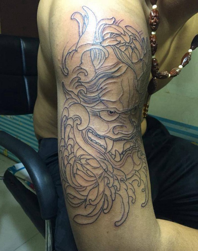 般若纹身图片_传统鬼神手臂纹身图案