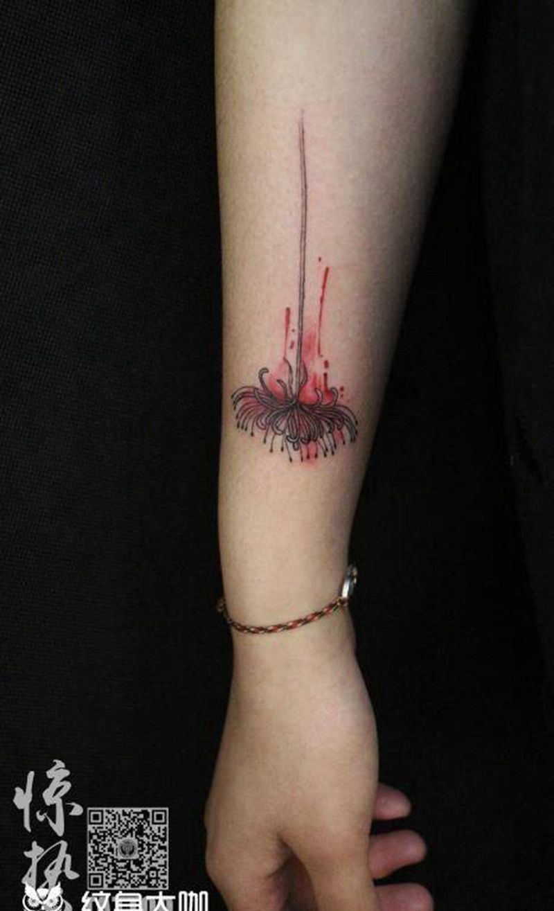 彼岸花纹身图片_成品手臂清新植物纹身图案