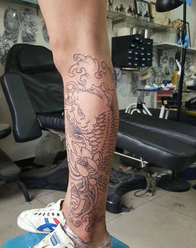 鱼线条纹身图片