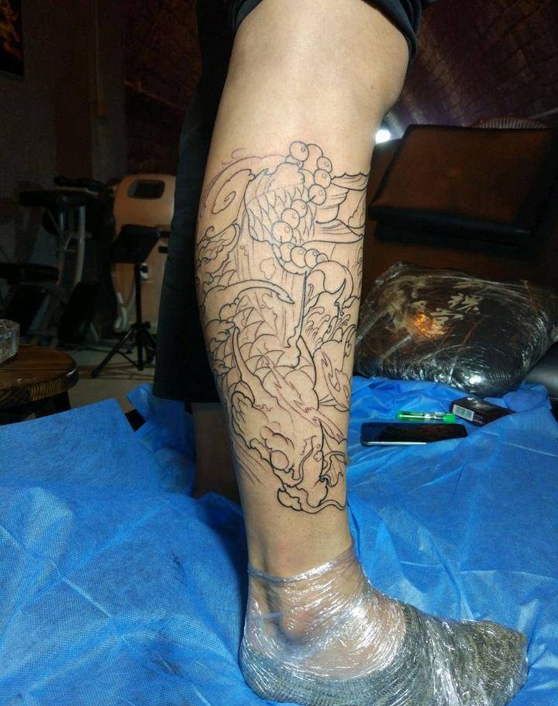 小腿鱼（未完成）纹身图片