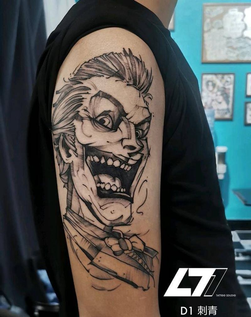 小丑纹身图片_点刺纹身图案