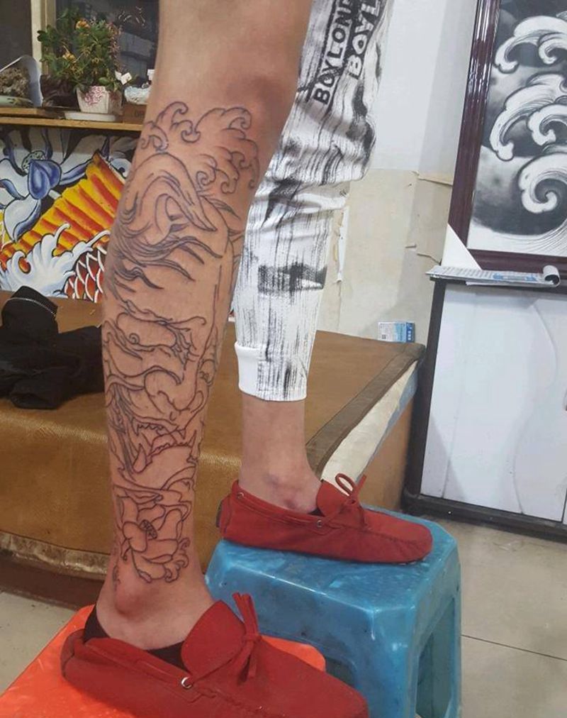 般若线条纹身图片