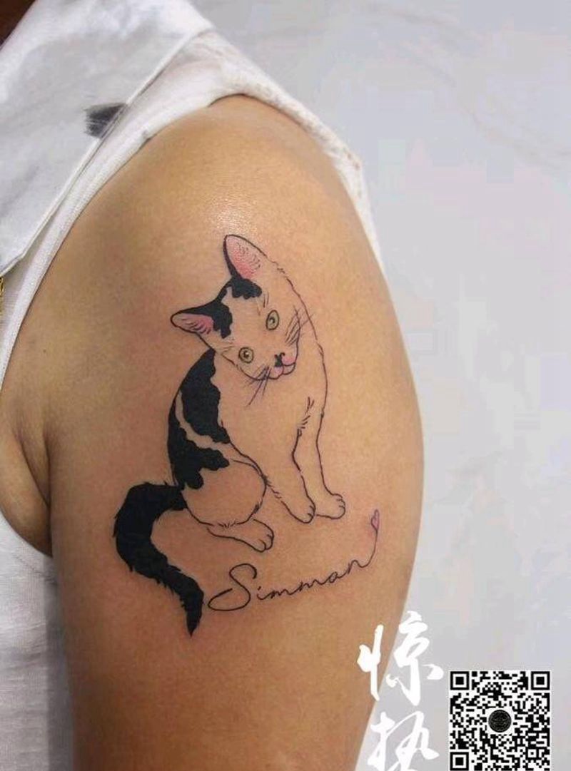 猫咪纹身图片_手臂水彩纹身图案