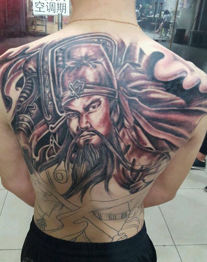 关羽满背纹身图片