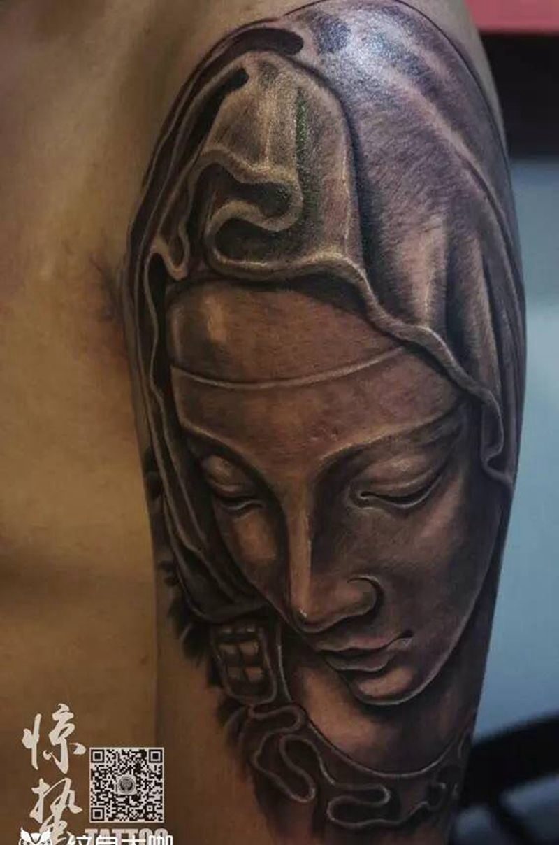 黑白 素描 人像纹身图片_成品手臂肖像素描人物纹身图案