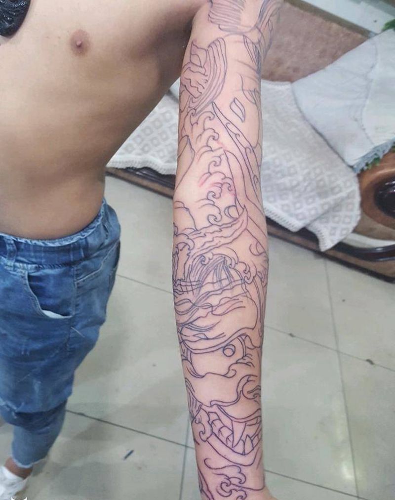 花臂线条纹身图片