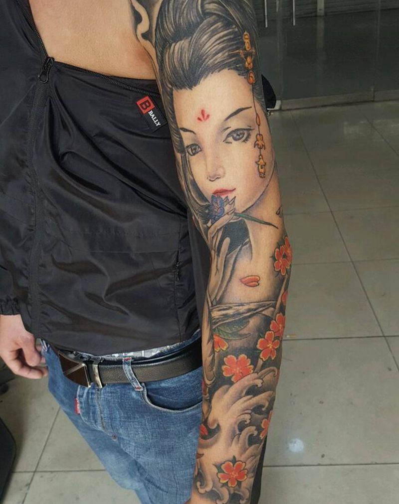 艺妓花臂纹身图片