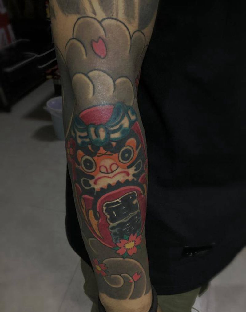 老传统花臂进度50%纹身图片_手臂老传统纹身图案