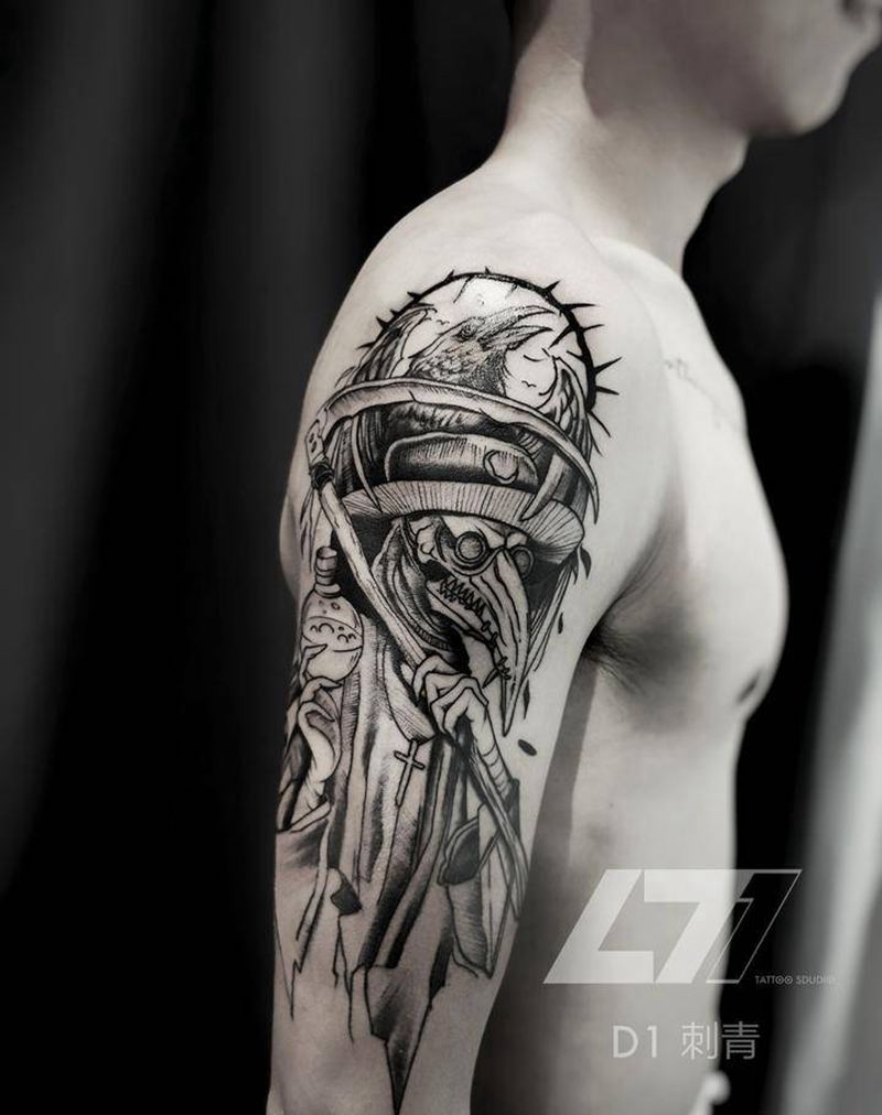 鸟嘴医生纹身图片_点刺New School鸟嘴医生纹身图案