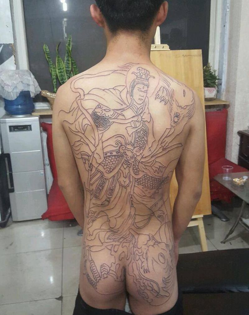 二郎神线条纹身图片