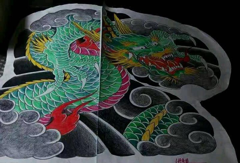 传统大臂龙纹身图片_手臂传统动物原创唐山惊蛰手稿纹身图案