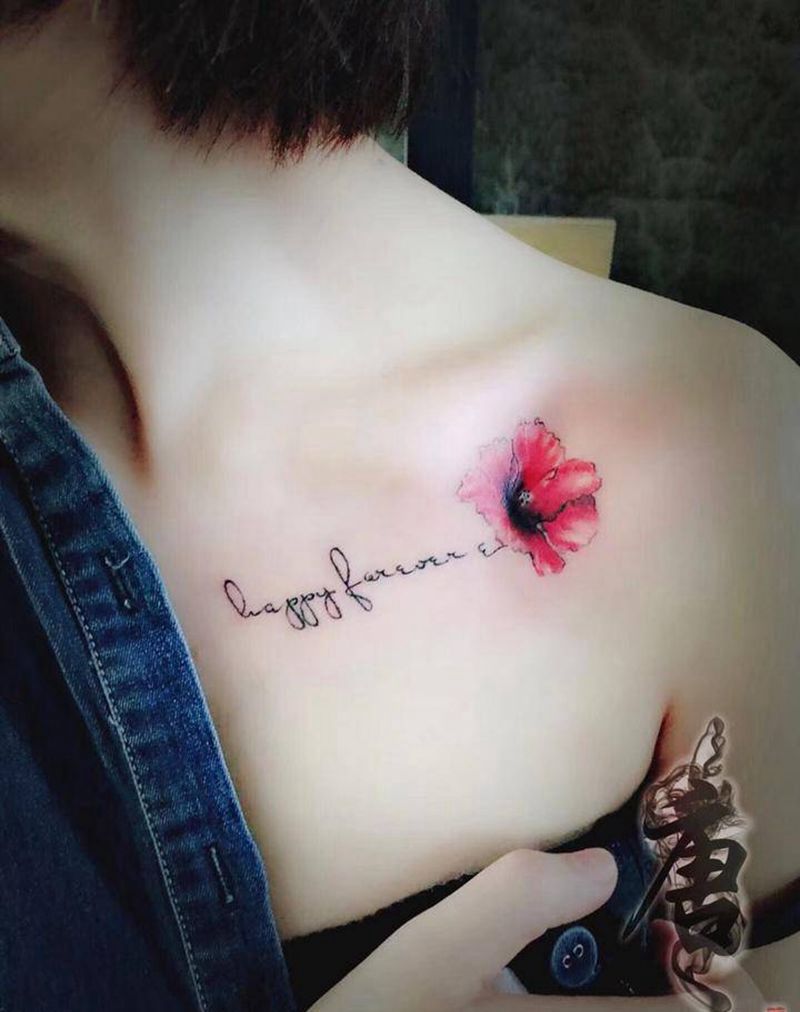 锁骨小花纹身图片