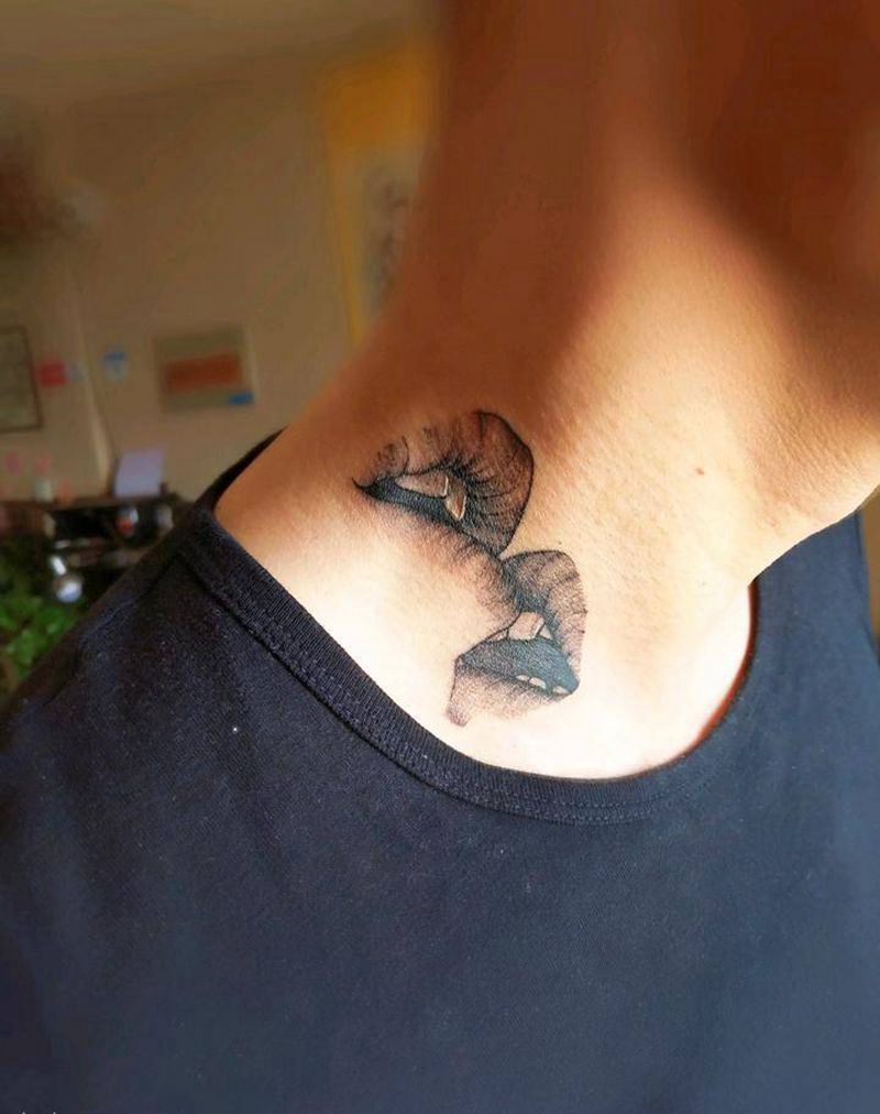 亲热亲热纹身图片_颈部习俗清新几何情侣成品纹身图案